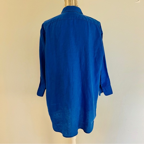 Lauren Ralph Lauren 100% Linen Shirt Women’s XL Blue Button Long Sleeves - Picture 3 of 9